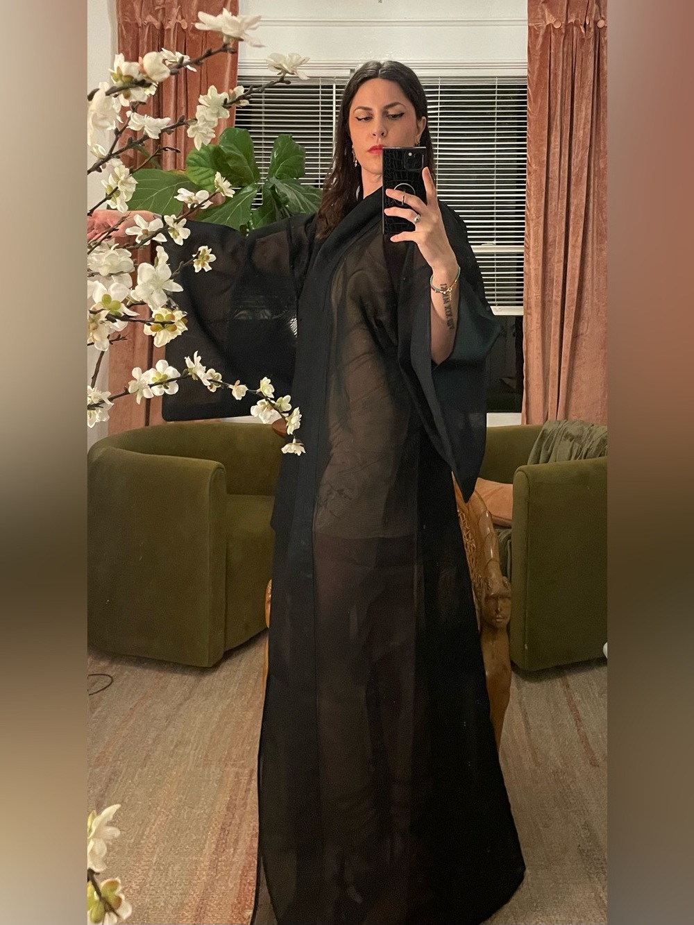 Vintage see thru teal mesh kimono yukata coverup cover up bikini